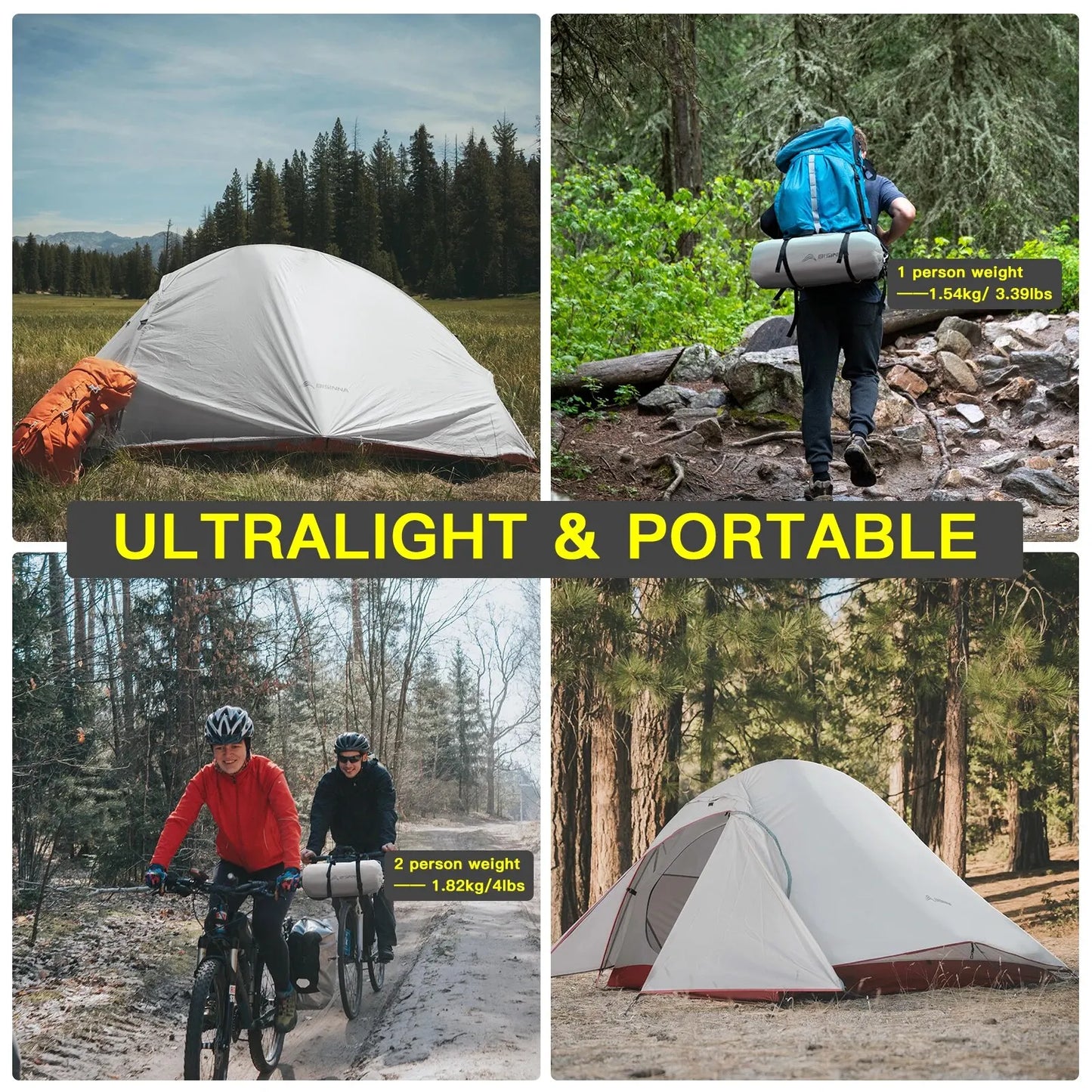 BISINNA Ultralight Camping Tent Backpack Tent 20D Nylon Waterproof